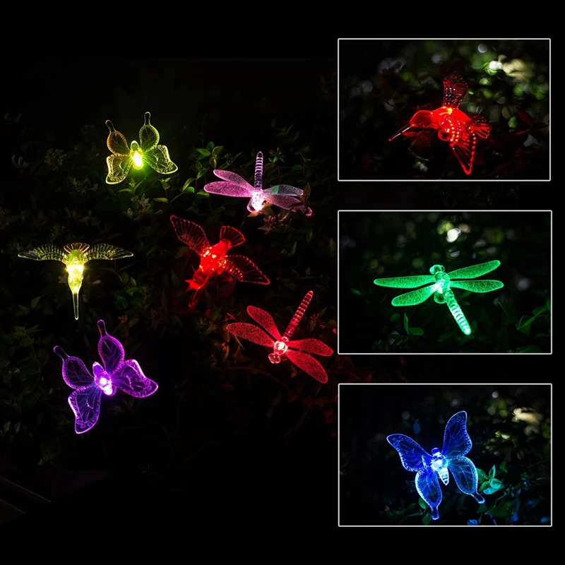 RGB светодиодный садовый светильник на солнечной батарее Открытый водонепроницаемый для украшения сада бабочка птица Стрекоза современный Путь Газон солнечный светильник Декор