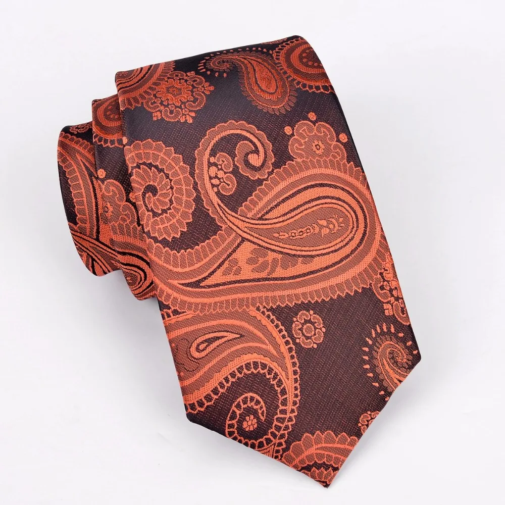 

Ikepeibao Men`s Tie Orange Paisley Jacquard Woven Polyester Necktie Gravata For Men Formal Wedding Party Business