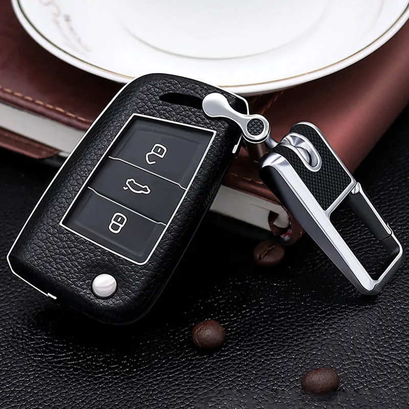 black set Чехол для автомобильного ключа, чехол с держателем для Volkswagen VW Golf 7 mk7 Seat Ibiza Leon FR 2 Altea Aztec для Skoda Octavia Tiguan - Название цвета: black set