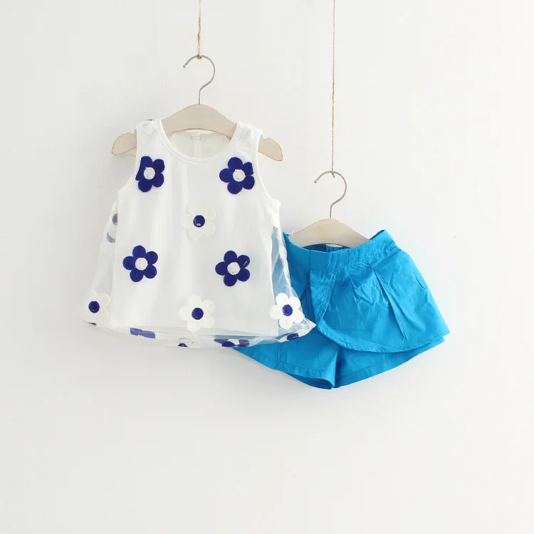 

Girls Summer Princess Sets Sleeveless Suit Cute Flower T-shirt + Shorts Pants Kids Girl Casual Clothing Set Children Sportswear