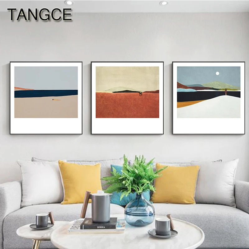 

Abstract Country Road Canvas Art Colorful Painting Modern Wall Pictures Yellow Orange Poster Print for Living Room HD Pop Decor