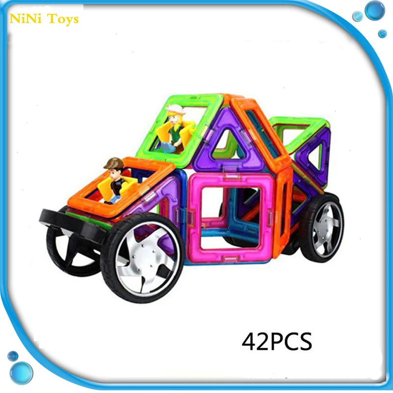 

42pcs Magnet Building Blocks Doll Car and Ferris Wheel Model Square Educational Magnetic Designer Fight Inserted Block Toys Kids