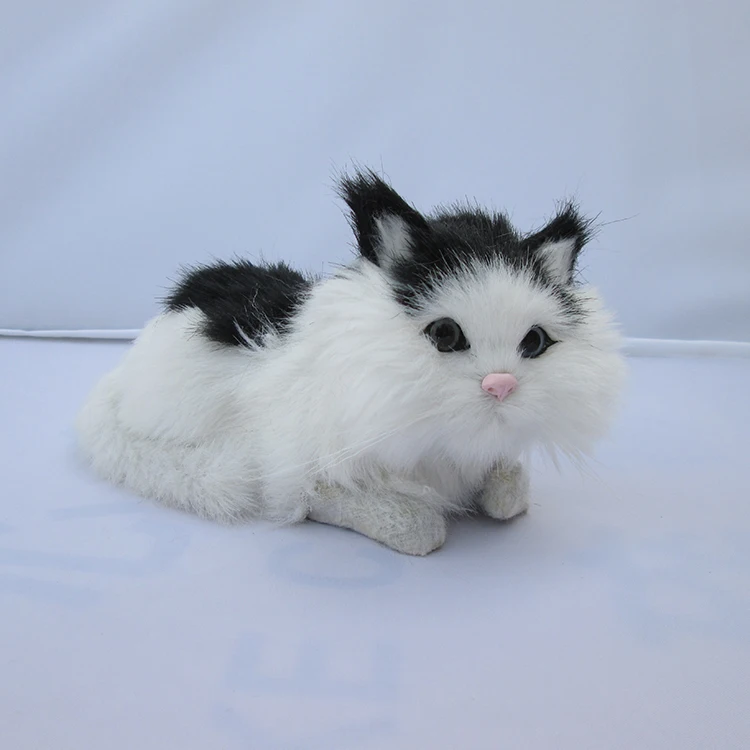 

black&white simulation Creeping cat plastic&fur small cute cat doll gift about 16x8x9cm a32