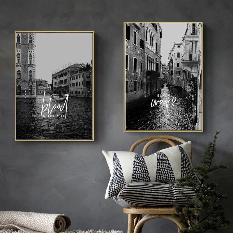 Черно белое Европейское здание декорации постер и принты Скандинавская Картина