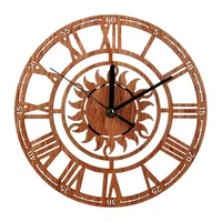round wall clock modern wooden hanging clock novel sun shaped clock with roman numeral for home office shop