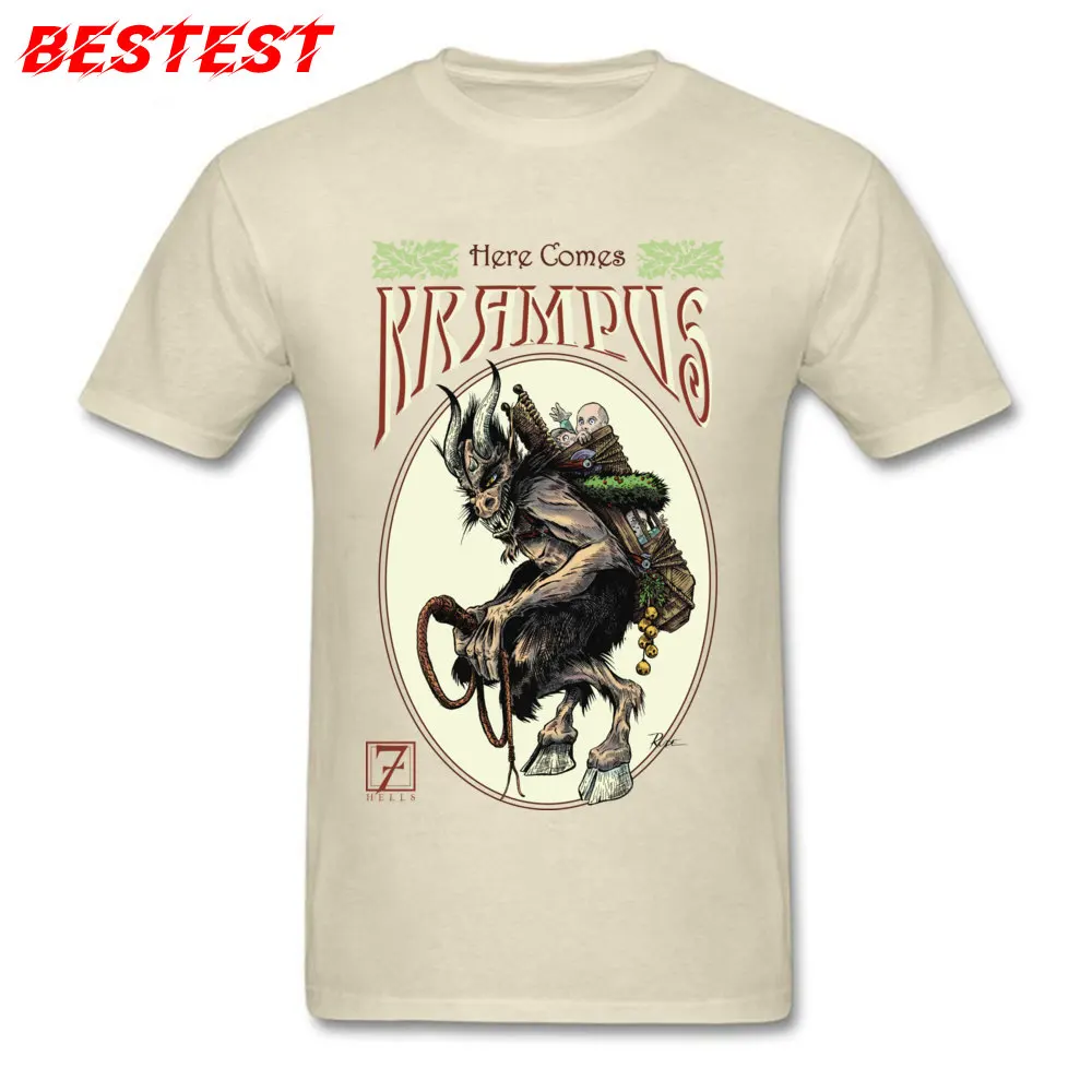 Крутая Мужская футболка бежевая здесь поставляется Krampus 100% хлопок футболки