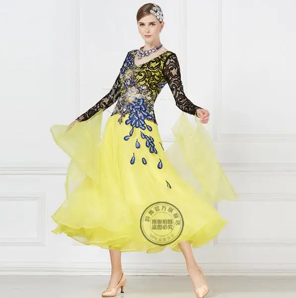 Женское платье для бальных танцев желтое черное модель 17221|Бальные танцы| |