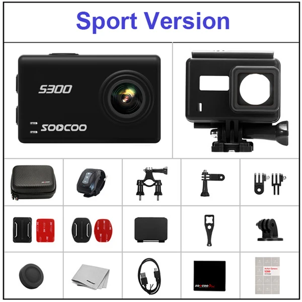 BlackSportVerion Оригинальная Спортивная камера SOOCOO S300, Экшн-камера Ultra HD 1080P 4K 30 кадров в секунду Hi3559V100 IMX377 с Wi-Fi голосовым управлением, 2,3" сенсорный ЖК-дисплей - Цвет: BlackSportVerion
