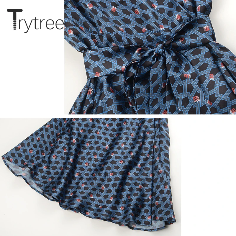 Женское платье с коротким рукавом Trytree повседневное шелковое мини треугольным