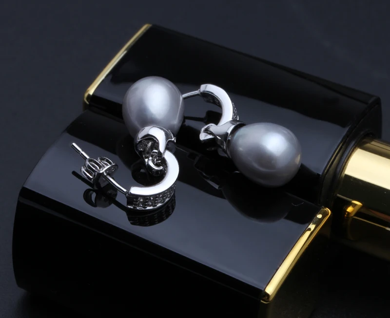 gray pearl earrings Модные натуральные белые розовые фиолетовые серые черные серьги из пресноводного жемчуга Свадебные серебряные жемчужные серьги 925 пробы женские вечерние подарки - Цвет камня: gray pearl earrings