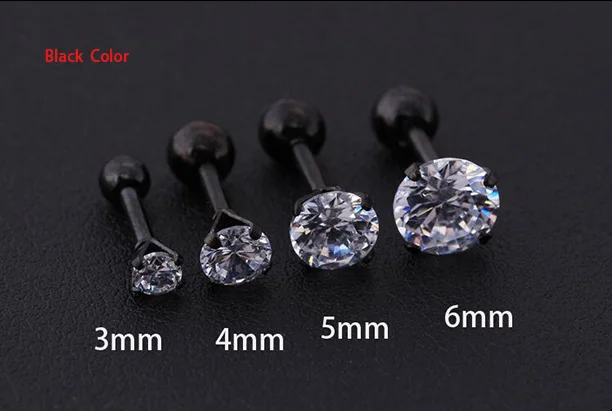 Серьги гвоздики Starbeauty 1 2*6 + 3/4/5/6 мм с круглым цирконом для верхней хрящевой ткани