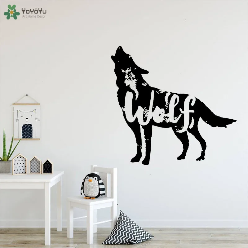 

YOYOYU Wall Decal Wolf Animals Stickers Vinyl Decor For Zoo Children Bedroom Wolf Screaming In The Sky Art Wallpaper QQ430