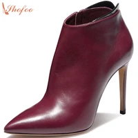 shofoo wine ankle boots pointed toe 10cm thin high heels botasy botines women fashion 2021 winter mujer large size 4 16