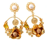2019 fashion pearl flower long earrings for women