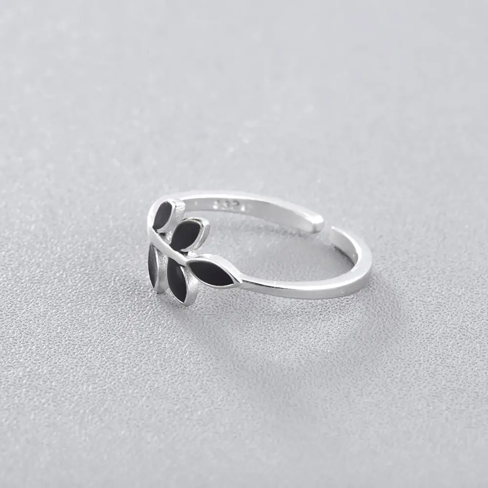 Кольцо женское с рисунком листьев из эмали|ring black|open ringfashion rings |