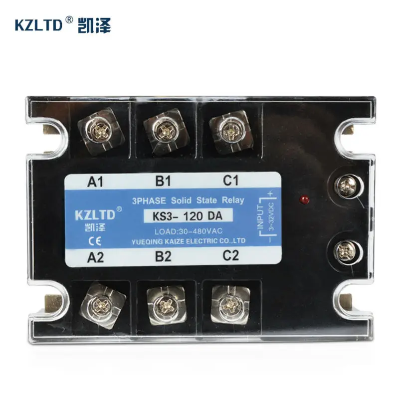 3-фазное твердотельное реле KZLTD SSR 120A постоянного и переменного тока 3-32 В на 30-480