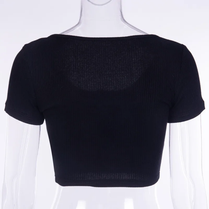 

Sexy Short Button T-shirts Solid Color T-shirt Women O-neck Short Sleeve T-shirts Women'a Fashion