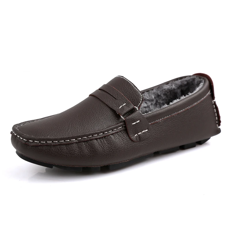 Big Size 38-47 Men Casual Leather Shoes Fashion Top Quality Driving Moccasins Slip on Loafers Men's Flat Plus Velvet Warm | Обувь