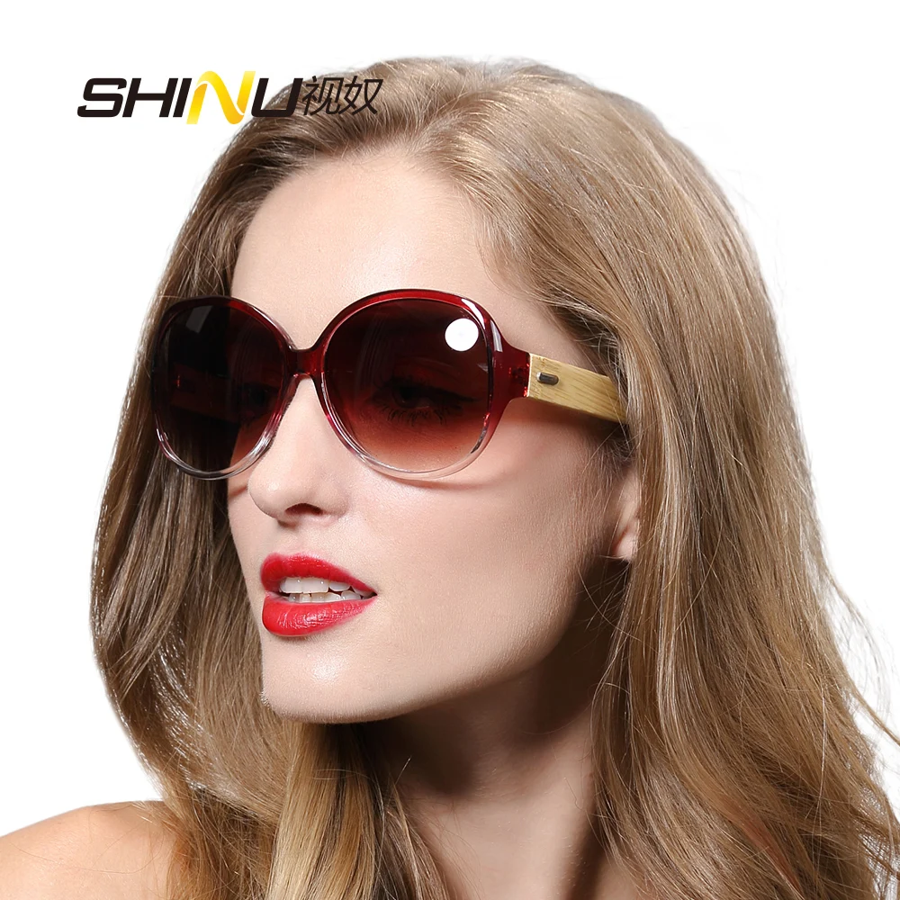 

SHINU Wooden Sunglasses Women Bamboo Vintage Sun glasses Oversize Eyeglasses UV 400 Protective Glasses Fashion Eyewear 2021