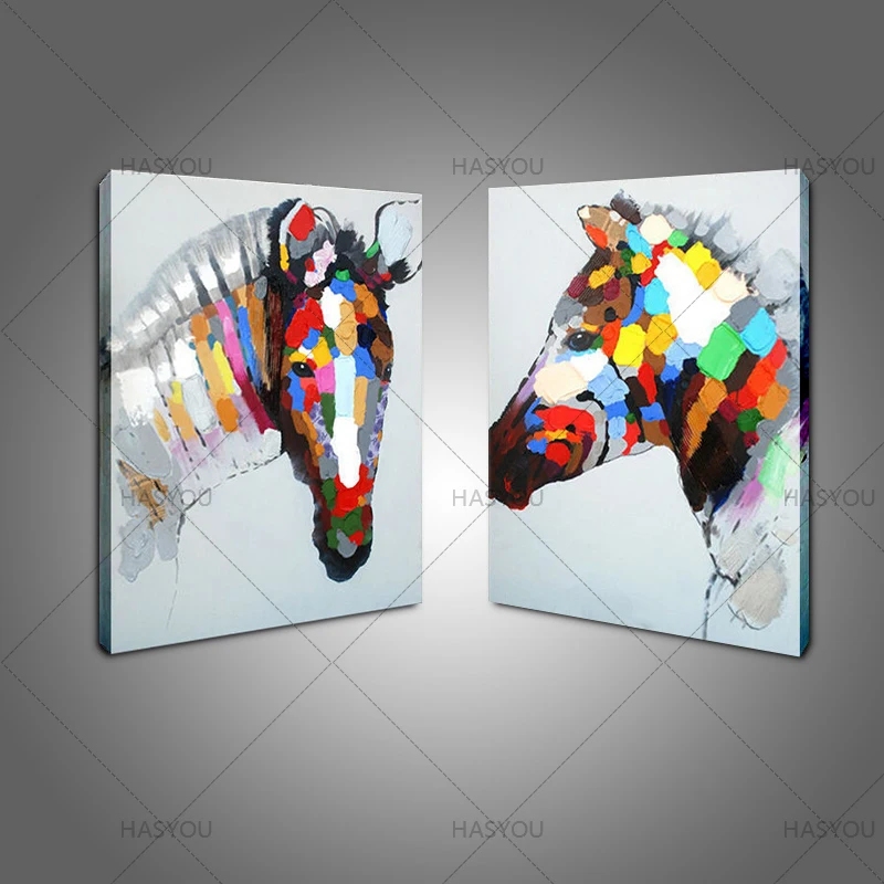 2 шт./компл. Современная картина маслом художественная черно-белая лошадь ручная