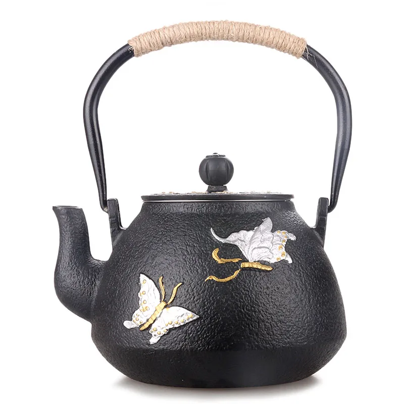 

Cast iron without coating magnificent double iron drawing tea pot boiling water kettle teapot Japanese Kungfu teaware set 1.2L