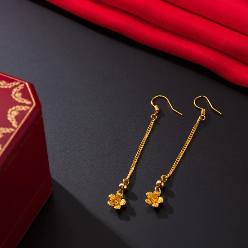 1Pair Fashion Jewelry five-pointed Star Tassel Earring Hypoallergenic Long-lasting Color Plated Gold Earrings Sand Women's | Украшения