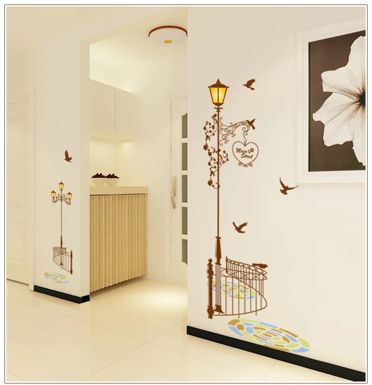 

60*90cm Street lamp Streetscape Self Adhesive Vinyl Removable Decal for Bedroom Living Room Home Decor PVC Wall Stickers Art