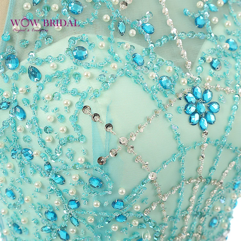 Wowbridal Изящные небесно-голубого цвета платье для выпускного вечера 2021 с лямкой на