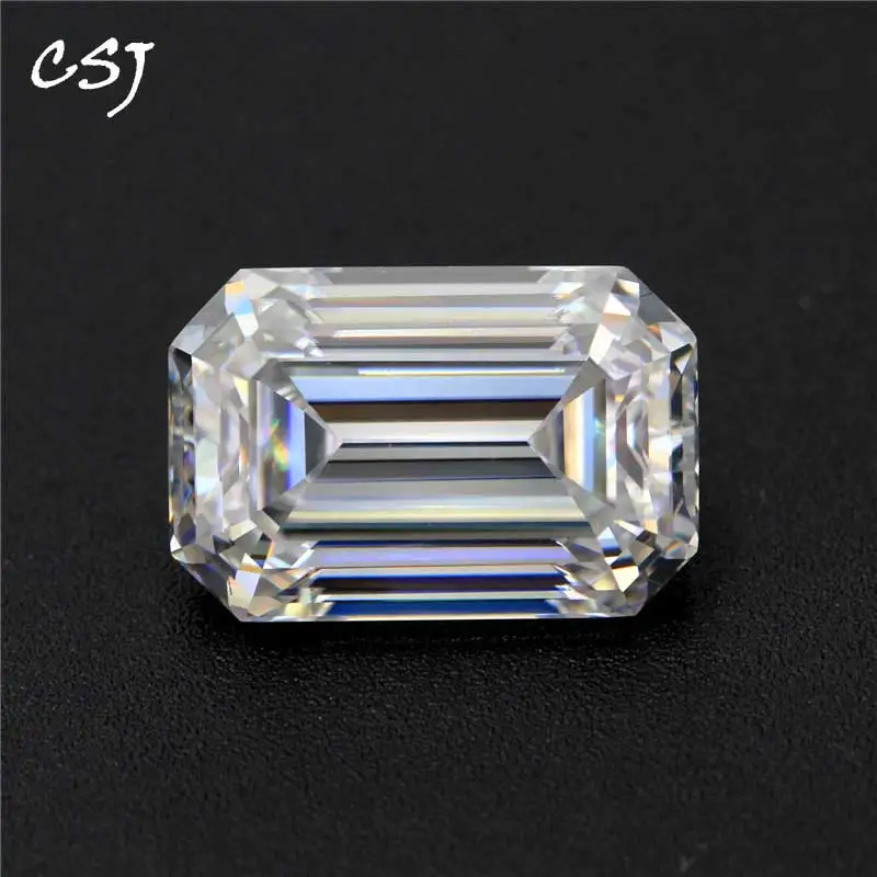 

CSJ Emerald Cut White Moissanite Loose Gemstone Moissanite Stone for Ring making Past Diamond Tester Certified