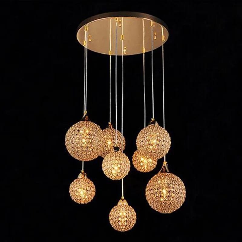 Mangmic Освещение Современный K9 кристалл кулон Золотой глобус лампа led