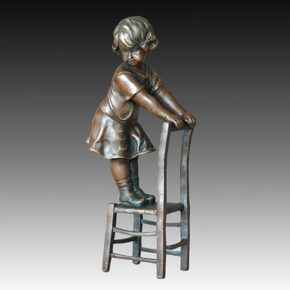 

Детская бронзовая скульптура, статуэтка маленькой девочки на стуле, литой бронзовый подарок для детей на день рождения