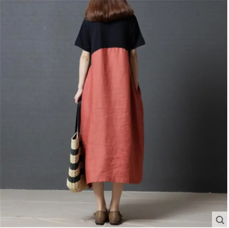 201 новые летние Для женщин платье В лоскутном стиле Изделие из хлопка с короткими