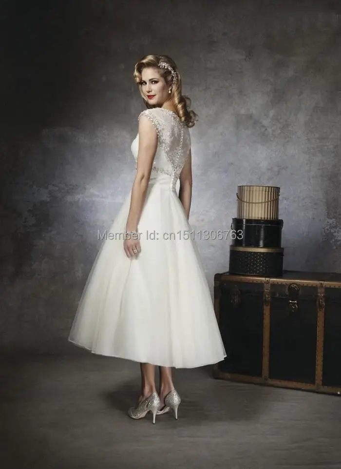 2013 New Gorgeous V-neck A-line zipper Back Tea Length Wedding Dresses | Свадьбы и торжества