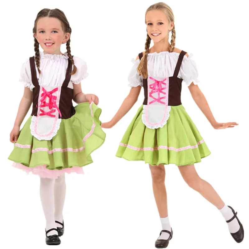 

Vocole S-XL Girls Children Oktoberfest Costume German Heidi Dirndl Bavarian Fantasia Fancy Dress Halloween Beer Maid Uniform