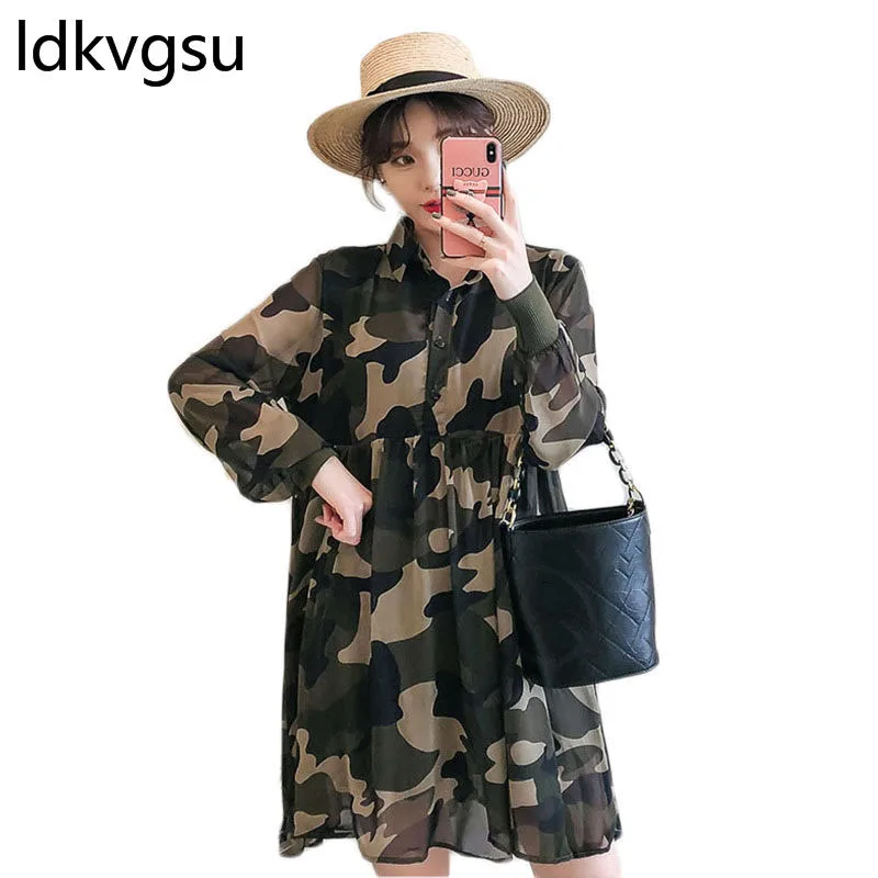 Женское камуфляжное платье размера плюс 5XL повседневные весенние платья с
