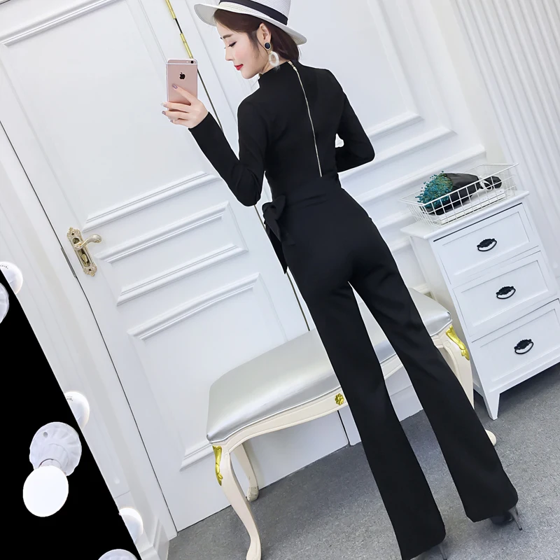 Фото 2018 Spring and Autumn new style Korean temperament neck long-sleeved suit was thin wide leg bell-bottoms fashion ladies suits Женская 2018 Spring and Autumn new style Korean temperament neck long-sleeved suit was thin wide leg bell-bottoms fashion ladies suits Женская