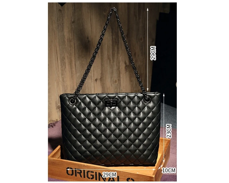 

longmiao Luxury Brand Women Plaid Large Tote Bag Female Handbags Designer Black Leather Girl Big Crossbody Chain Messenger Bag