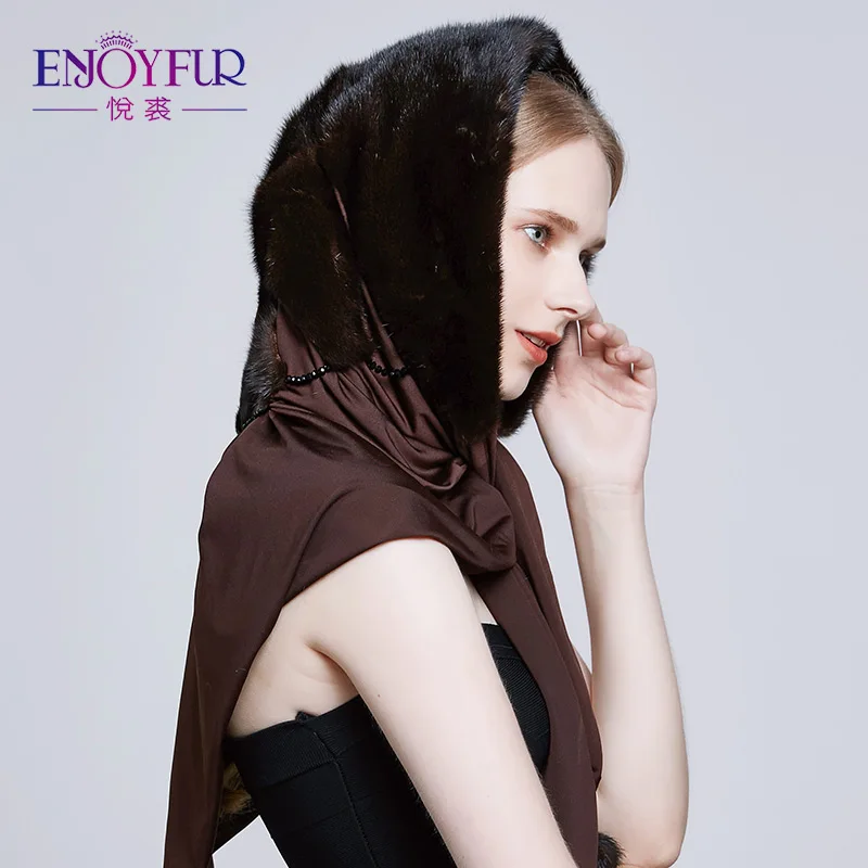 ENJOYFUR Real Mink Fur Hats For Winter Women's Fur Scarf And Caps Thick Warm Elegant Mink Beanies Russia Style - Цвет: 07