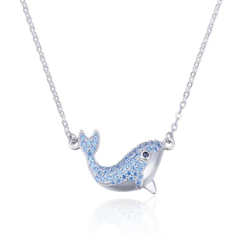 

YJBX002345 New Fashion S925 Sterling Silver Jewelry Blue Dolphin Set Chain Girl Zircon Collarbone Pendant Necklace