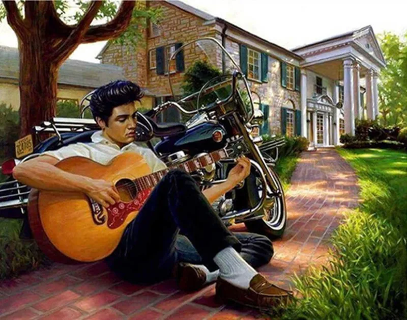 Pittura diamante 5D fai da te punto croce chitarra ragazzo Elvis decorazioni per la casa ricamo mosaico tondo pieno regalo di natale