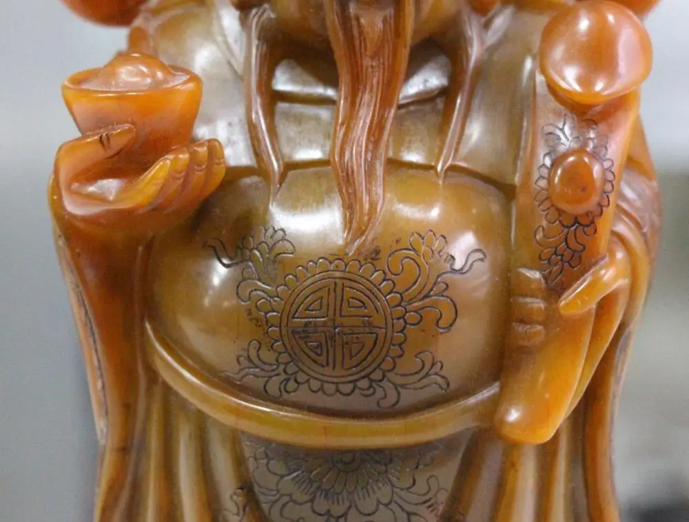 10 &quotКитай натуральный Shoushan каменный стенд богатство Mammon Cai shen God Ruyi скульптура |