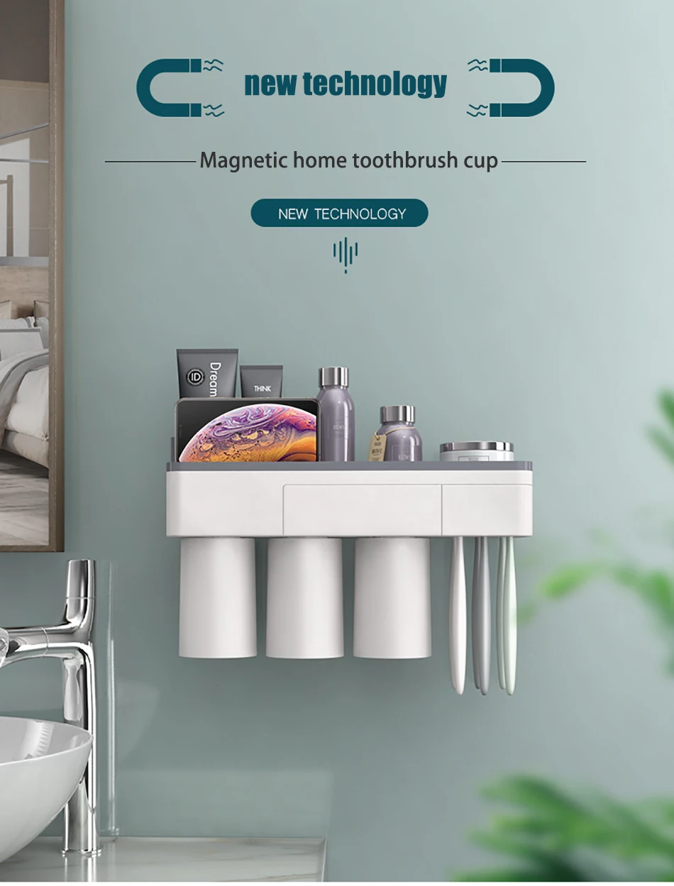 Магнитная Адсорбция перевернутый держатель зубной щетки макияж моющее средство телефон зубная паста ванная комната хранения настенное крепление ванной набор