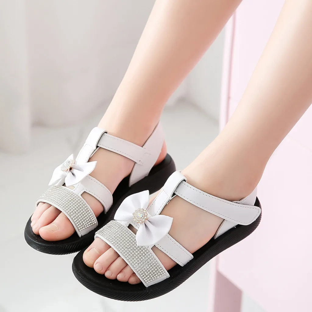 Huang Neeky W#4 новые модные детские сандалии Кристалл для Девушки Лето Повседневные сандалии обувь цветок плоский каблук подарки для детей