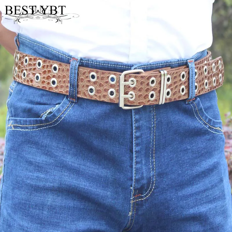 

Best YBT New Men Belt Imitation leather Alloy Pin Buckle Belt Cowboy Outdoor Sports Hollowing Simple Fashion Casual Belt