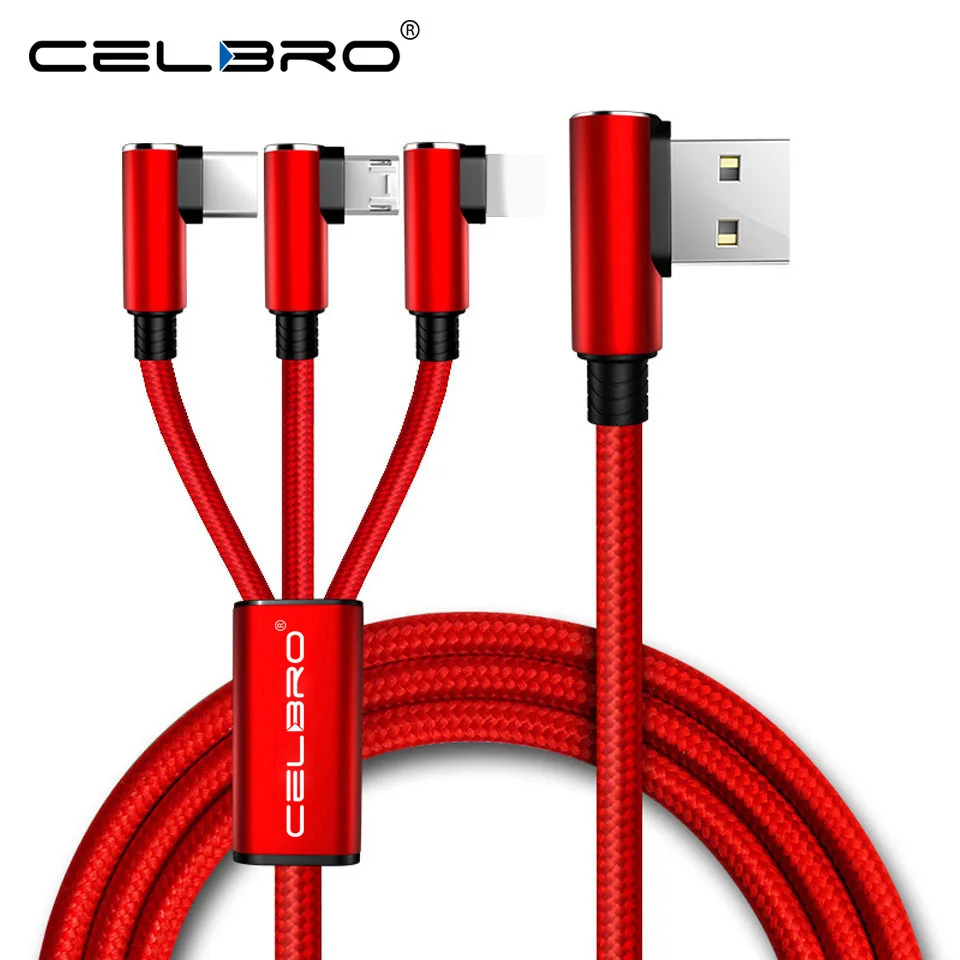 3 в 1 Реверсивный мульти Micro usb type C зарядный кабель для iPhone 90 градусов несколько