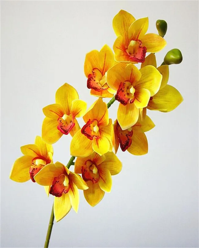 4p PU орхидеи 3D эффект печати Cymbidium искусственный настоящий сенсорный Орхидея 6 цветов для свадьбы центральные украшения дома цветы - Цвет: 003