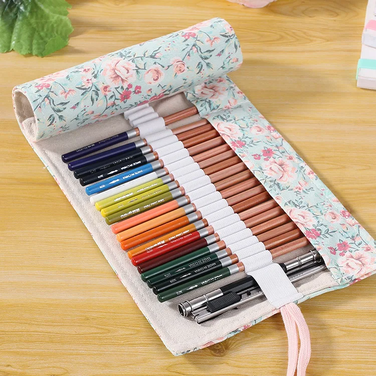 

48/72 Holes Flower Roll Pencil Bag , Floral Roller Pencil Case for School Students