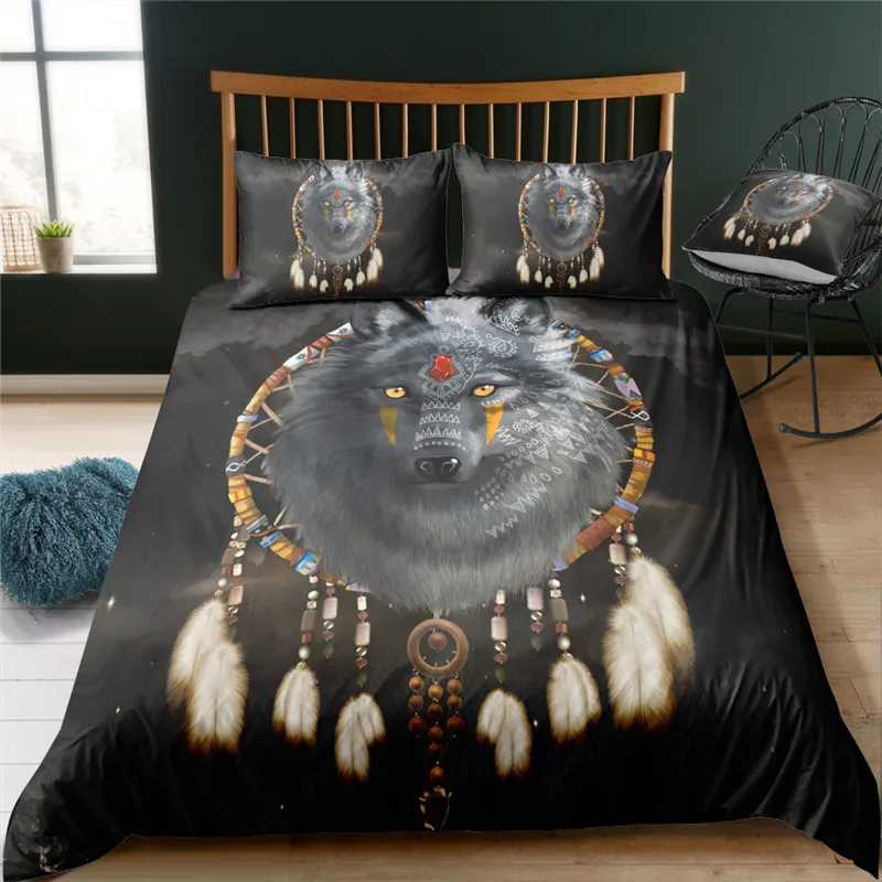 Dreamcatcher animal print bedding set bohemian duvet cover wolf bed King Queen Full Single Bedclothes best gift direct | Дом и сад