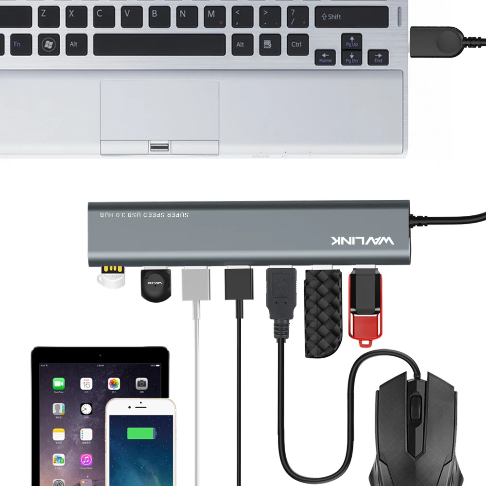 USB концентратор Wavlink с алюминиевым на 7 портов 3 0 до 5 Гбит/с|usb 3.0 aluminium|adapter for laptopusb hub