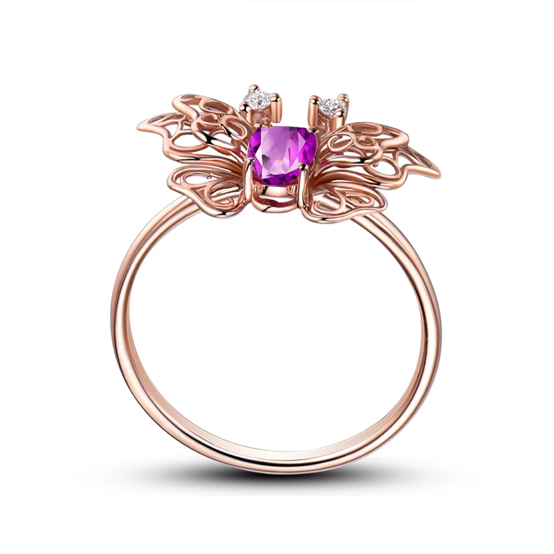 AINUOSHI Природный аметист бабочка кольцо розовое золото цвет 1.25ct овальной огранки 925 серебро двойной полое для женщин обручение ювелирн